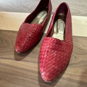 Red Woven Leather Flats